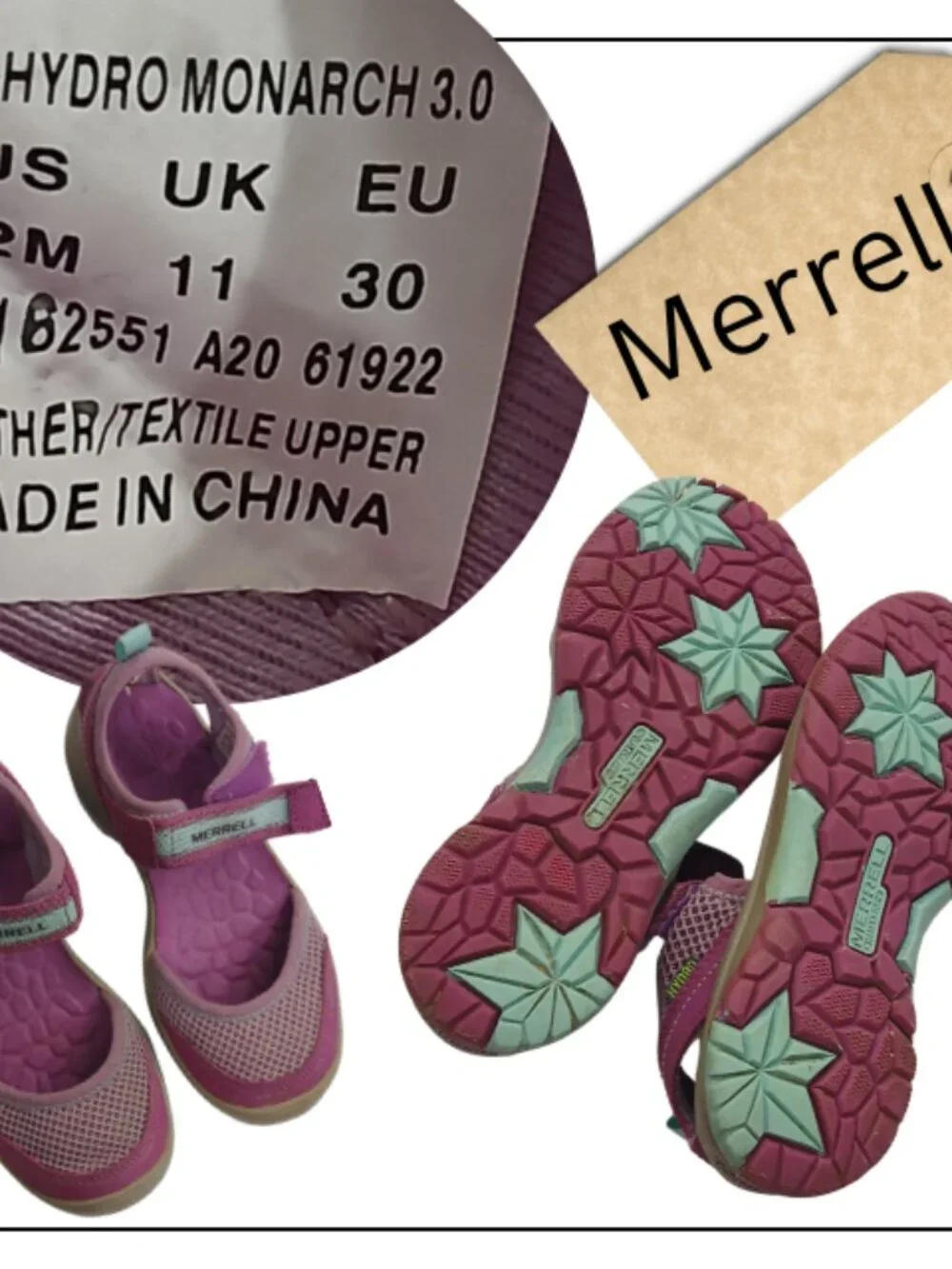 Merrell Plum Purple Kids Hook-and-Loop Sandals with Mesh Upper